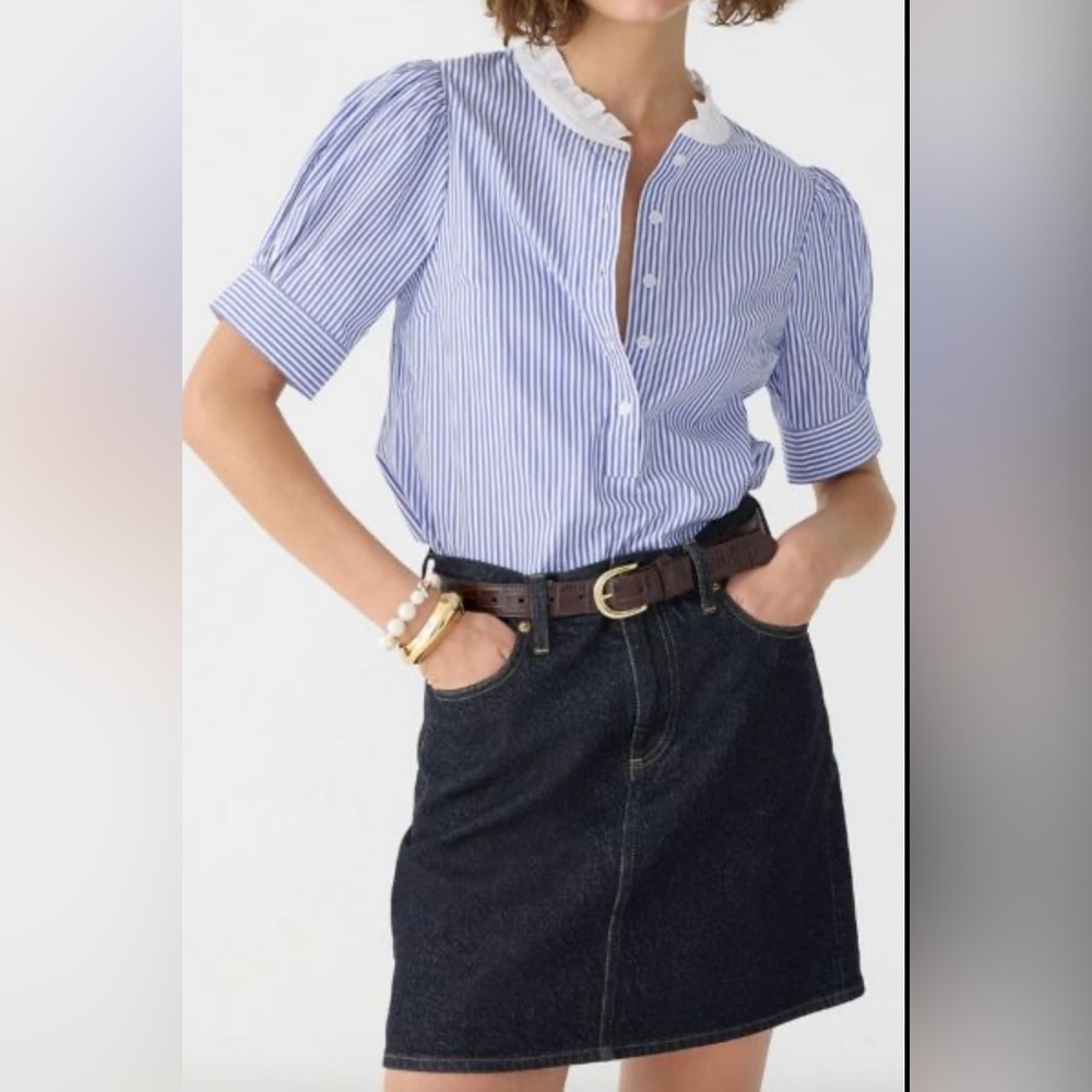 J. Crew White and Blue Striped Top size XL